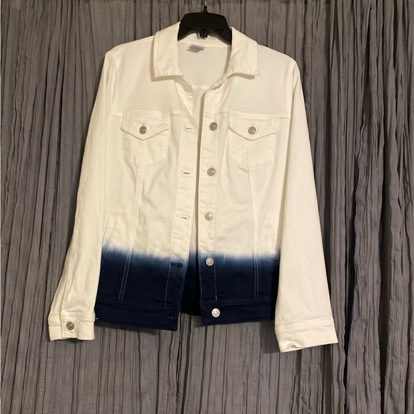 Chicos white denim jacket w/ navy blue excellent condition size 1 - Picture 5 of 5